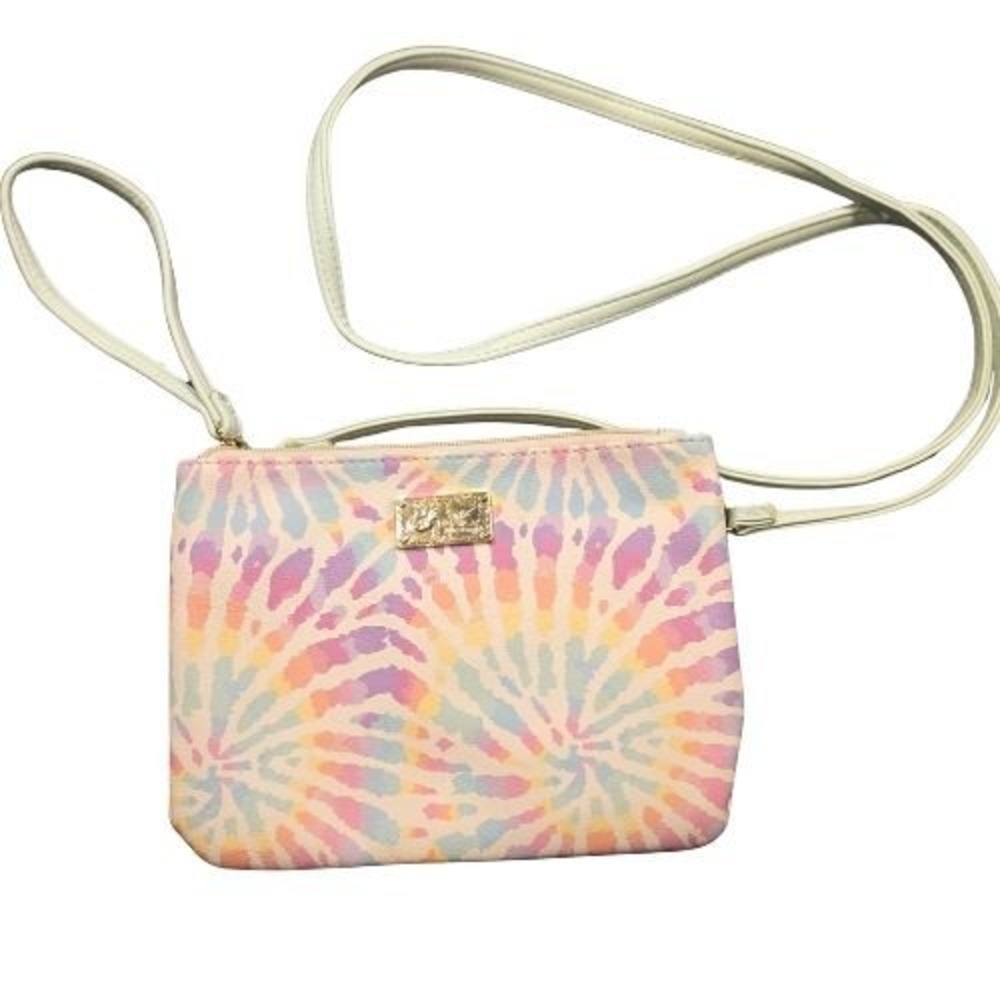 LUV Betsey Johnson Pastel Tie Dye Crossbody Bag Gold Logo Hardware Zipper Clutch